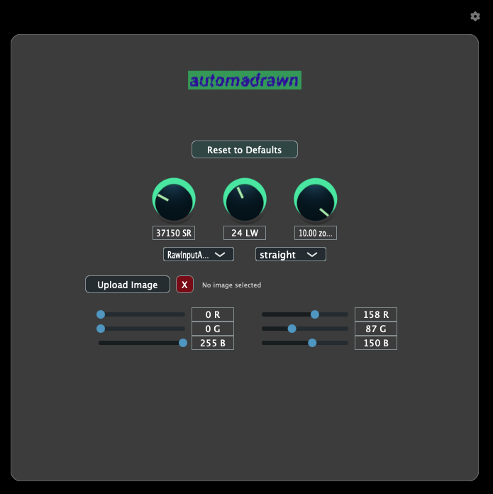 Automadrawn settings panel